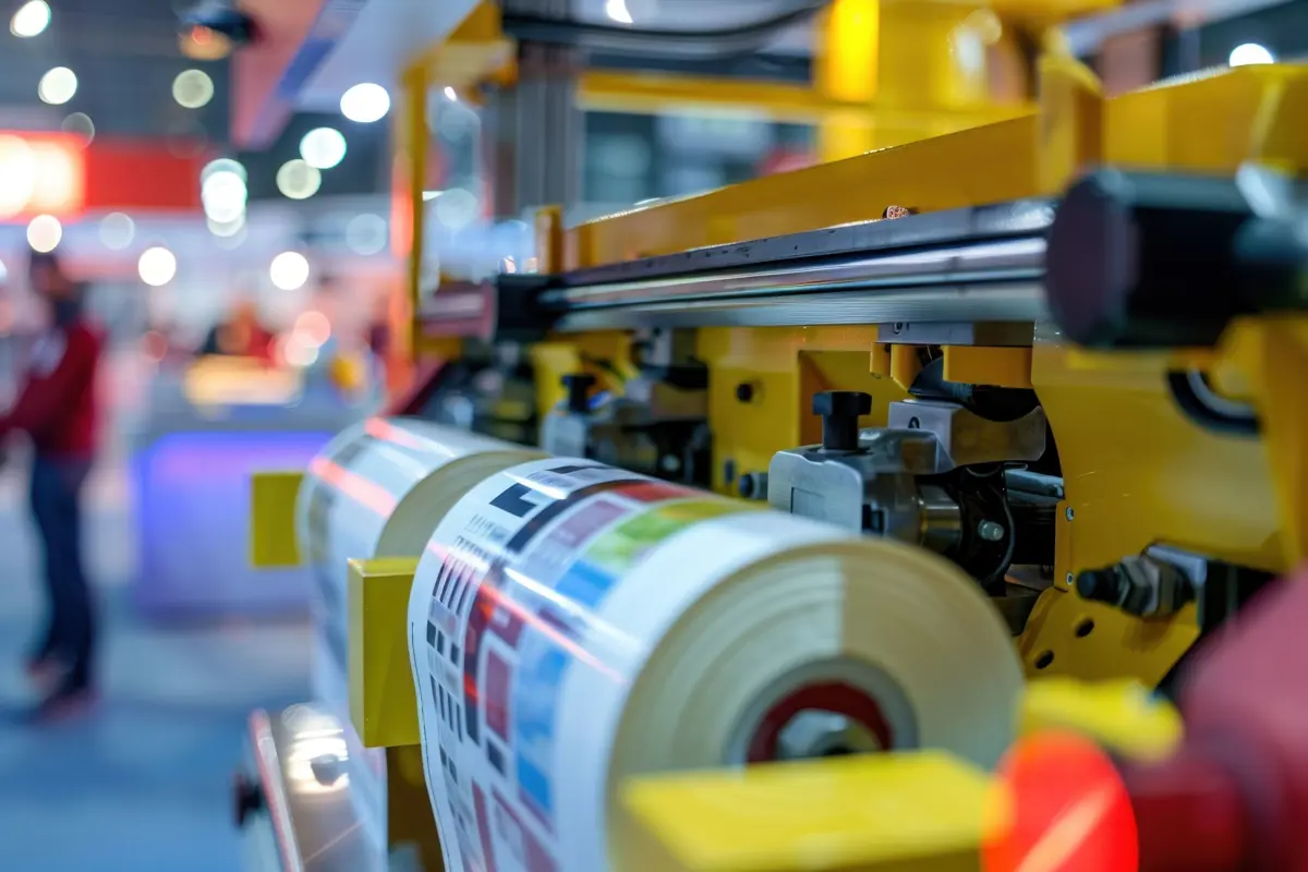 Product labels on a print production line